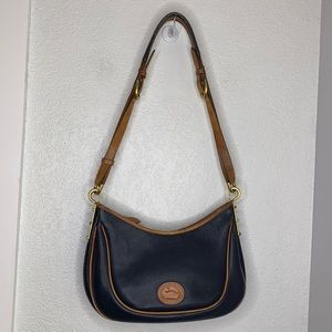 Dooney & Bourke navy blue pebble leather brown leather shoulder bag purse